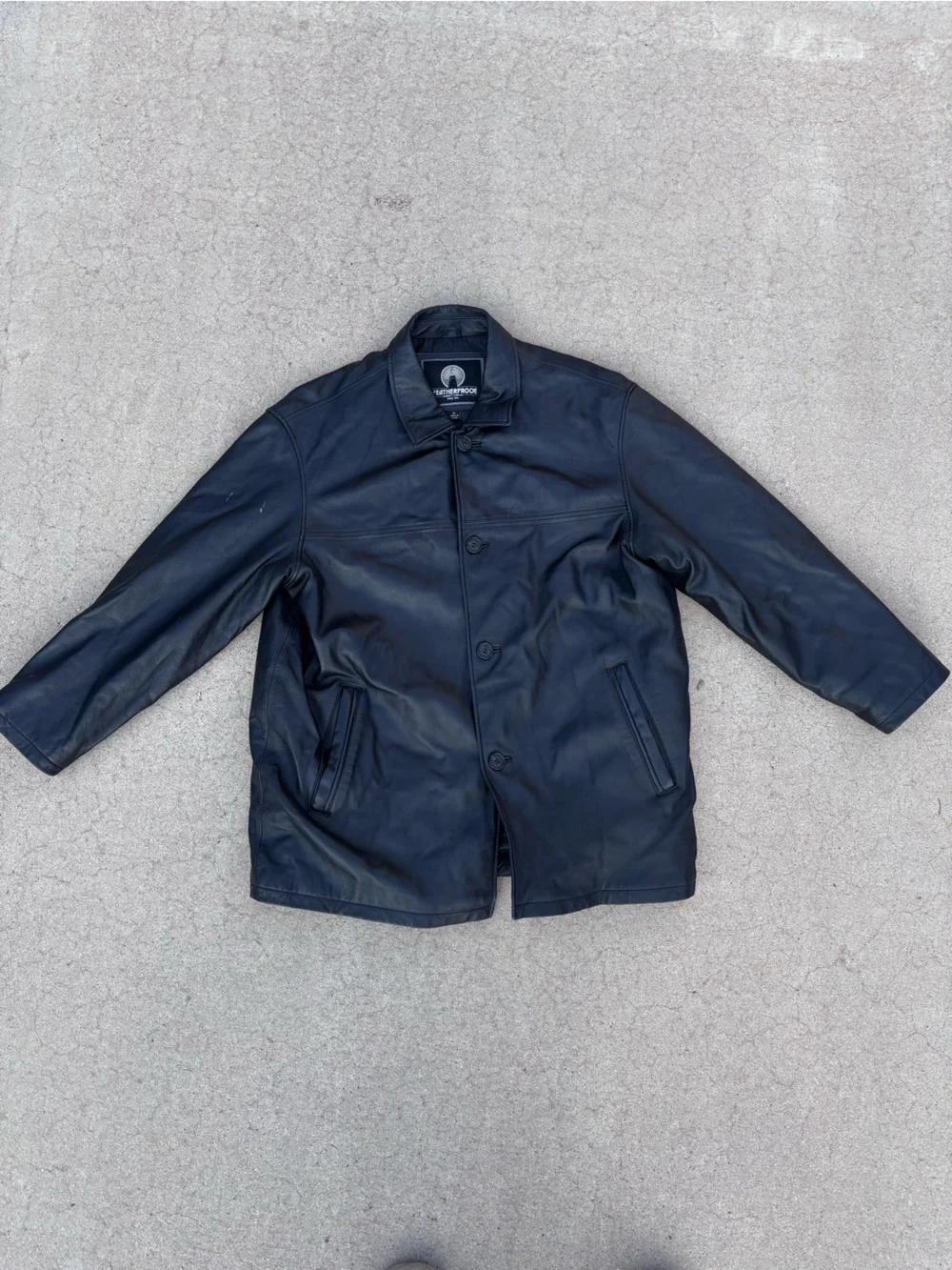 Weatherproof Men's Black Leather Pea Coat